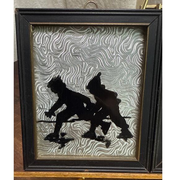 Deltex Reverse Painted Pair of Vintage Glass Pictures Winter Scene Silhouettes - Picture 5 of 14